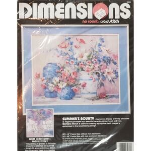 VTG 1991Dimensions Summer's Bounty #3958 No Count Cross Stitch Kit Size 20"x16"